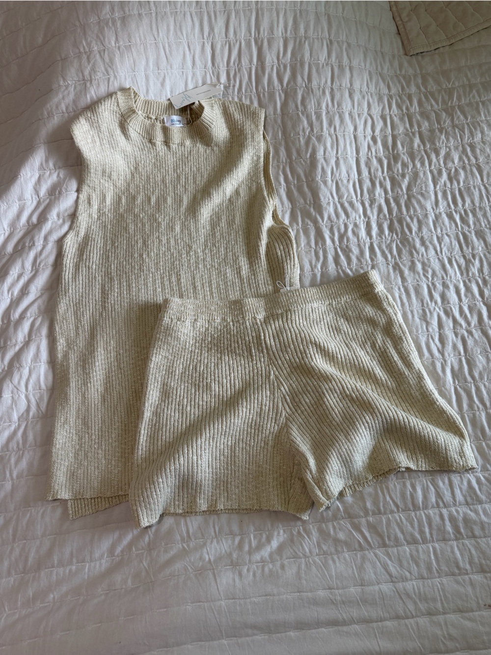Sleeveless Knit Tank and Shorts Set - Cream